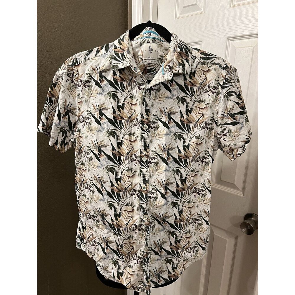 D&F Ricky Singh Men Cotton Button Down Short‎ Sleeve Shirt Multicolored Sz M